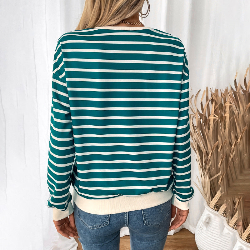 Striped Sweatshirt with Ribbed Cuffs and Hem