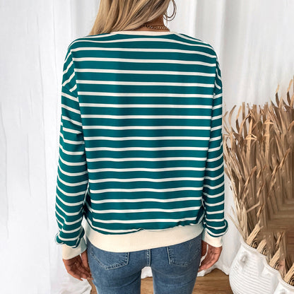 Striped Sweatshirt with Ribbed Cuffs and Hem