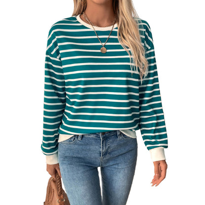 Striped Sweatshirt with Ribbed Cuffs and Hem
