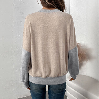 Loose Fit Color Block Pullover with Faux Layered Design