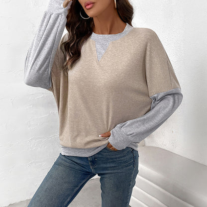 Loose Fit Color Block Pullover with Faux Layered Design