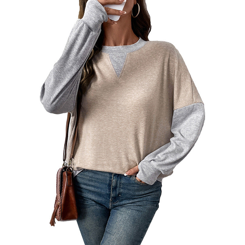 Loose Fit Color Block Pullover with Faux Layered Design