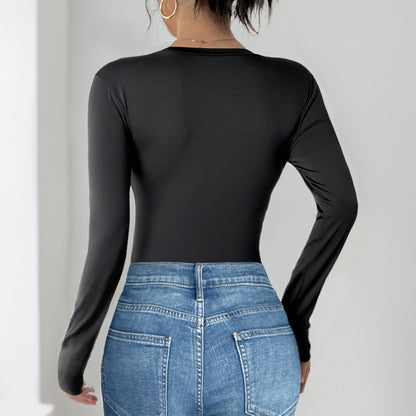 Bodycon Long Sleeve Bodysuit with 3D Flower Appliques