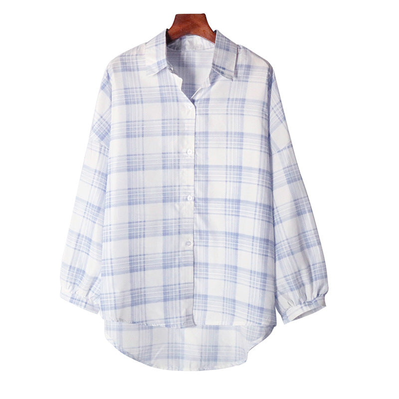 Oversized Plaid Button-Down Shirt with High-Low Hem