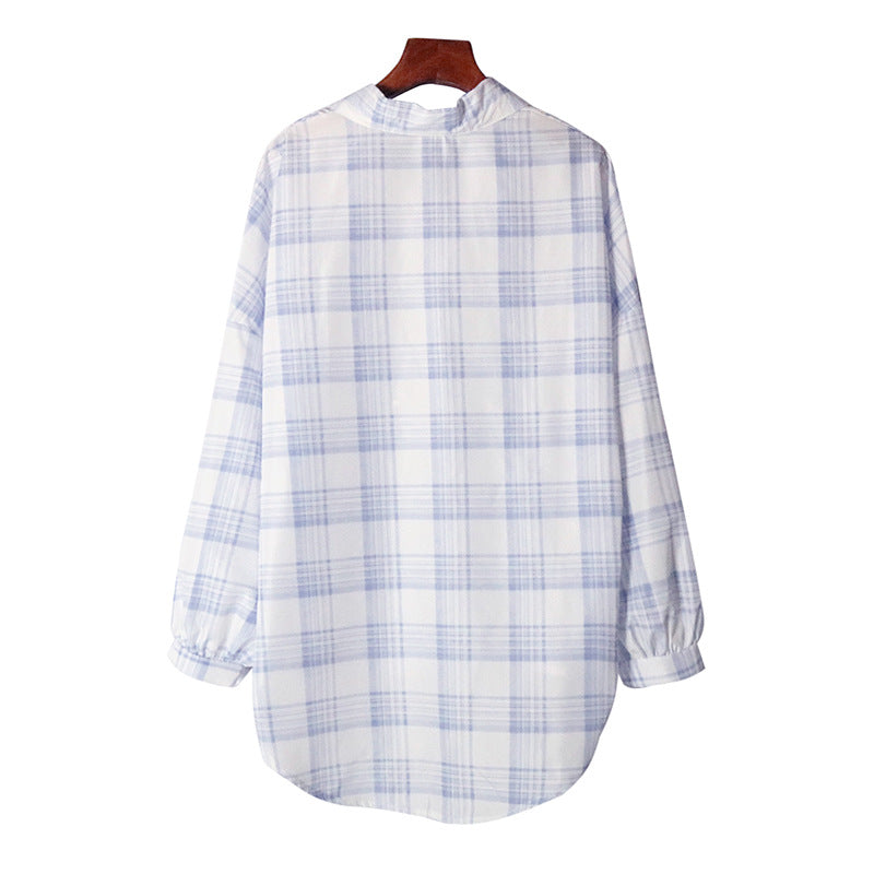 Oversized Plaid Button-Down Shirt with High-Low Hem