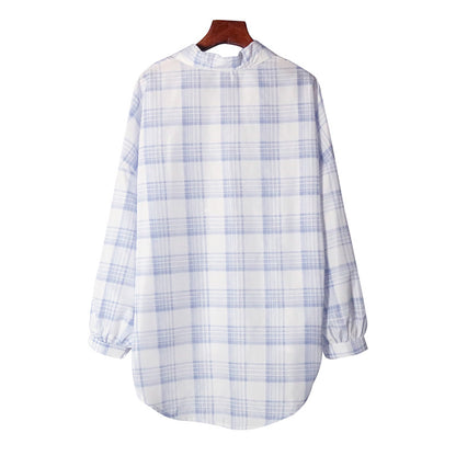 Oversized Plaid Button-Down Shirt with High-Low Hem