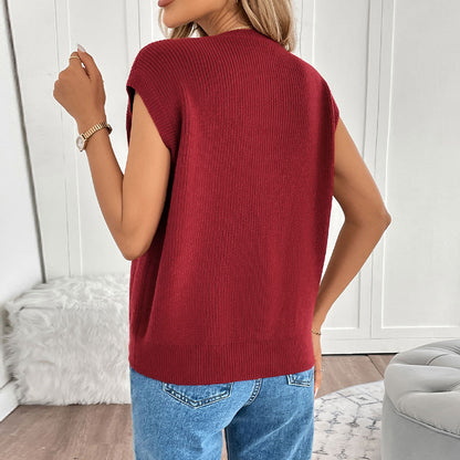 Solid Sleeveless Knit Cardigan with Gold Buttons