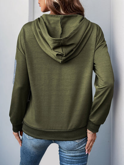 Color-Blocked Hoodie with Zipper Pocket and Side Snaps