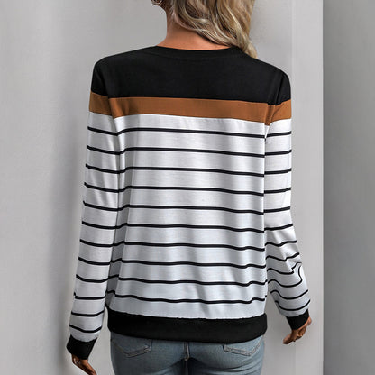 Striped Color Block Top with Round Neck