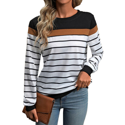 Striped Color Block Top with Round Neck