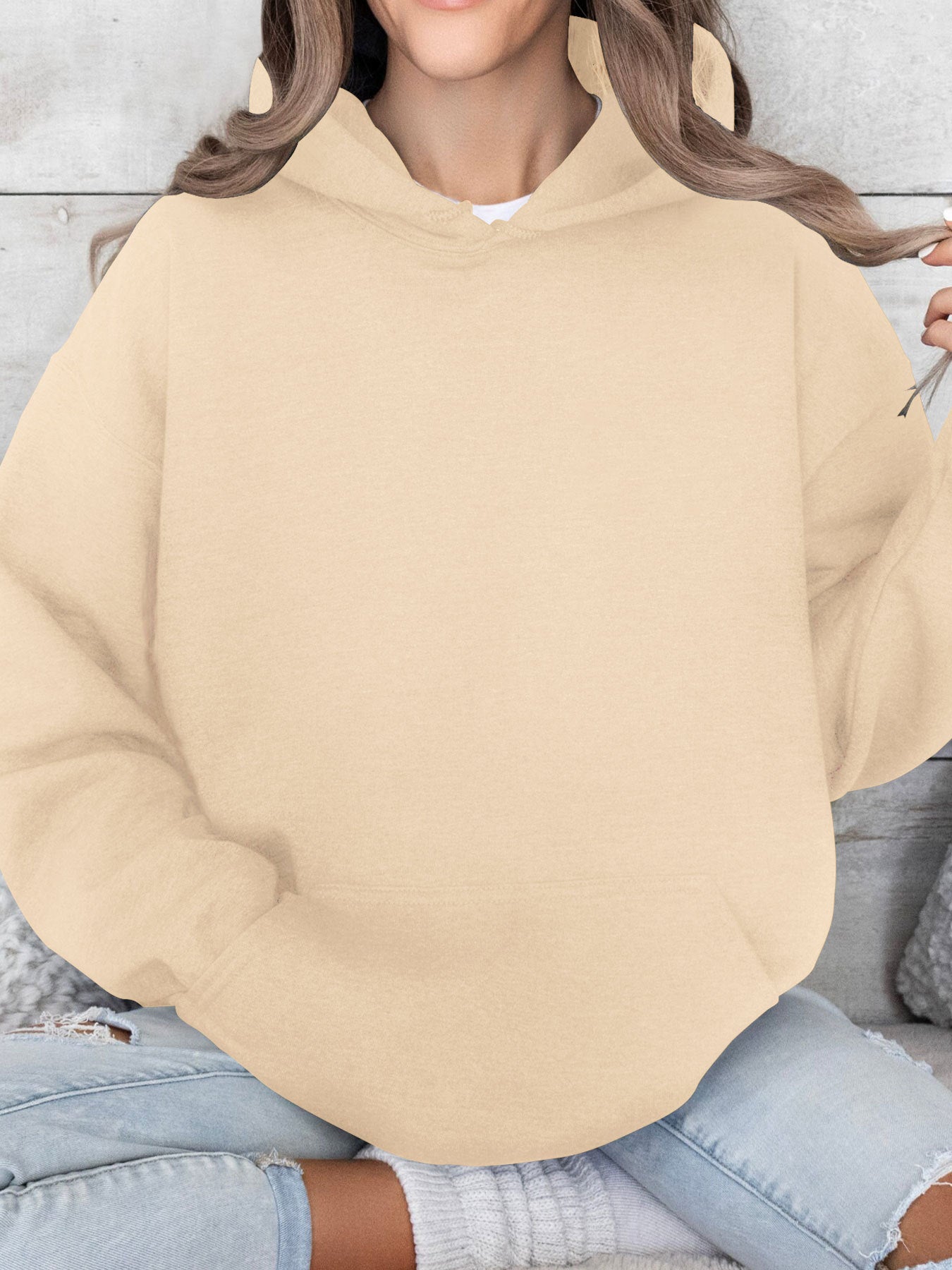 Solid Color Loose Fit Hoodie with Kangaroo Pocket