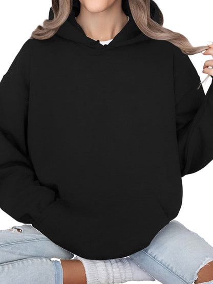 Solid Color Loose Fit Hoodie with Kangaroo Pocket