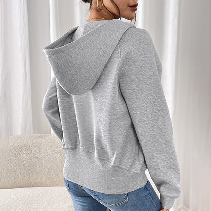 Solid Color Fleece Hoodie with Quarter-Zip Front