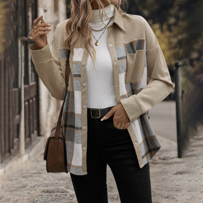 Spliced Plaid Shacket with Patch Pockets