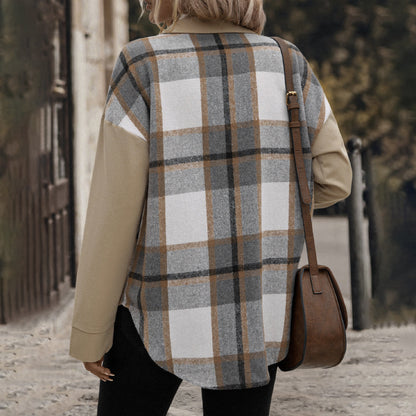 Spliced Plaid Shacket with Patch Pockets