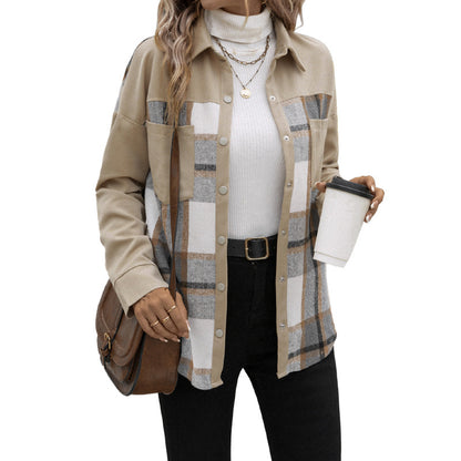 Spliced Plaid Shacket with Patch Pockets