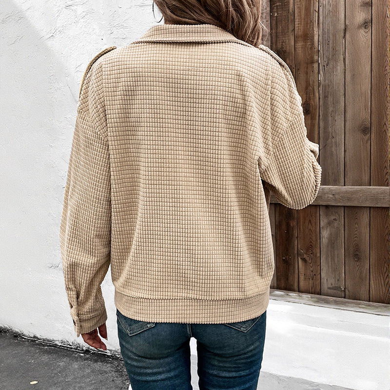 Textured Workwear Jacket with Lapel Collar and Full Zipper