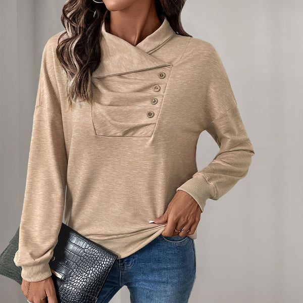 Solid Viscose Pullover with Asymmetrical Button Collar