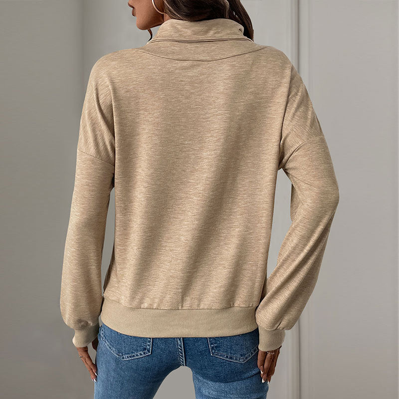 Solid Viscose Pullover with Asymmetrical Button Collar