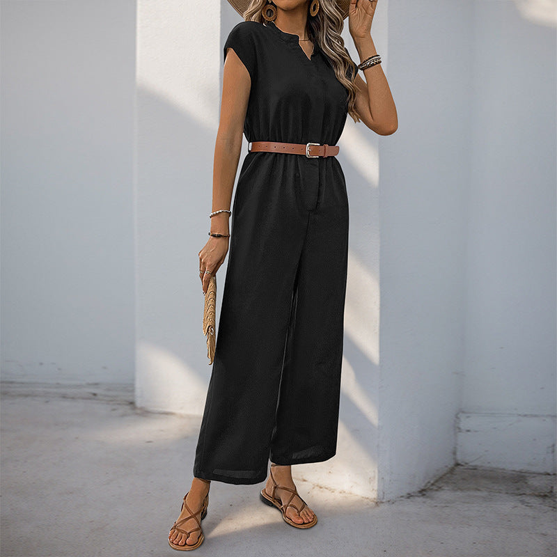 Sleeveless Wide-Leg Jumpsuit with V-Neck and Belt