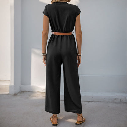 Sleeveless Wide-Leg Jumpsuit with V-Neck and Belt