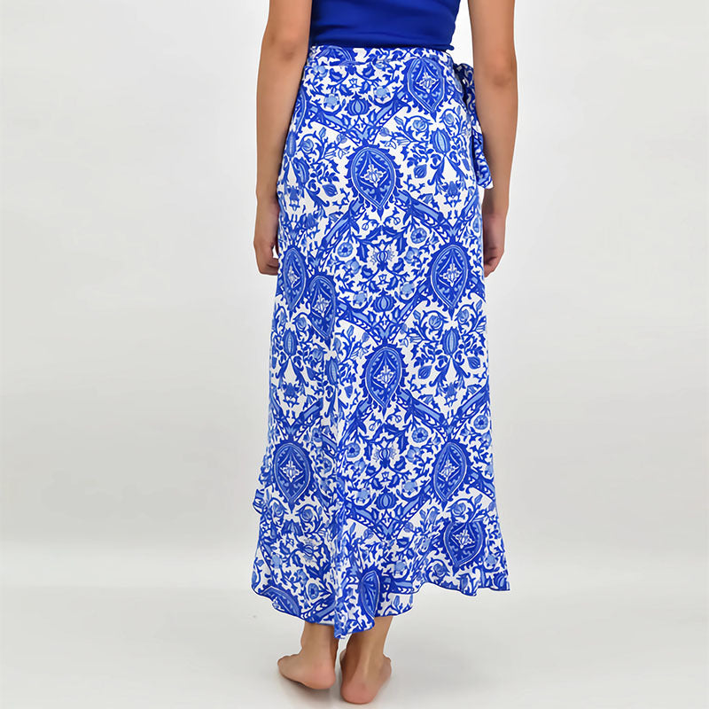 Paisley Print Wrap Maxi Skirt with Irregular Hem