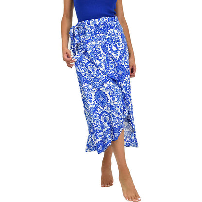 Paisley Print Wrap Maxi Skirt with Irregular Hem