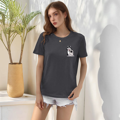 Loose Fit Round Neck T-Shirt with Cartoon Dog Print