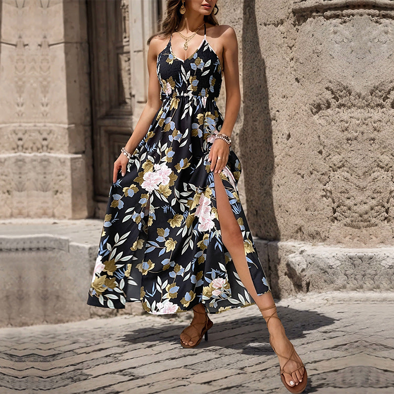 Floral Maxi Dress with Smocked Waist and Side Slit