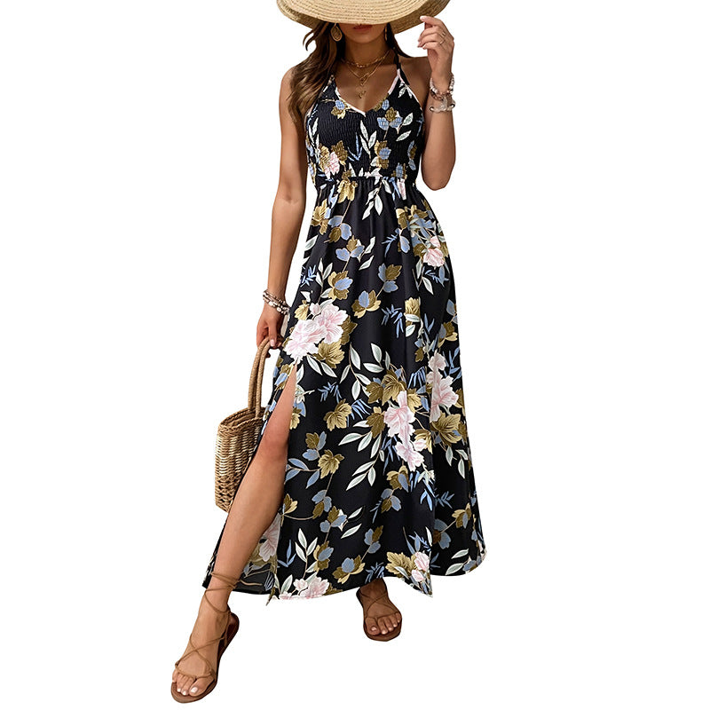 Floral Maxi Dress with Smocked Waist and Side Slit