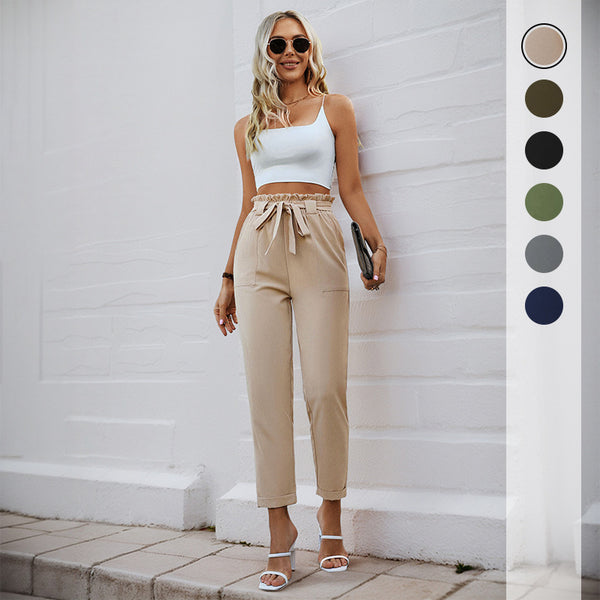 Straight-Leg Cropped Pants with Paperbag Tie-Waist