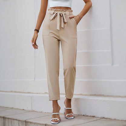 Straight-Leg Cropped Pants with Paperbag Tie-Waist
