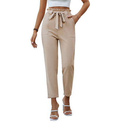 Straight-Leg Cropped Pants with Paperbag Tie-Waist