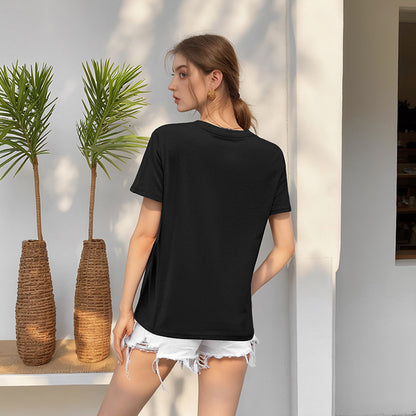 Solid Pure Cotton T-Shirt with Round Neck and Short Sleeves