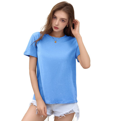 Solid Pure Cotton T-Shirt with Round Neck and Short Sleeves