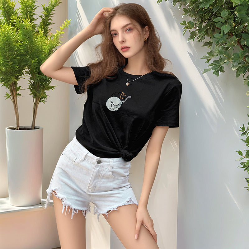 Loose Fit Pure Cotton T-Shirt with Anime Cartoon Print
