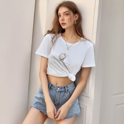Loose Fit Pure Cotton T-Shirt with Anime Cartoon Print