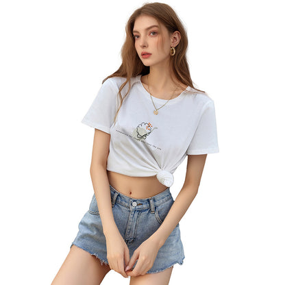 Loose Fit Pure Cotton T-Shirt with Anime Cartoon Print