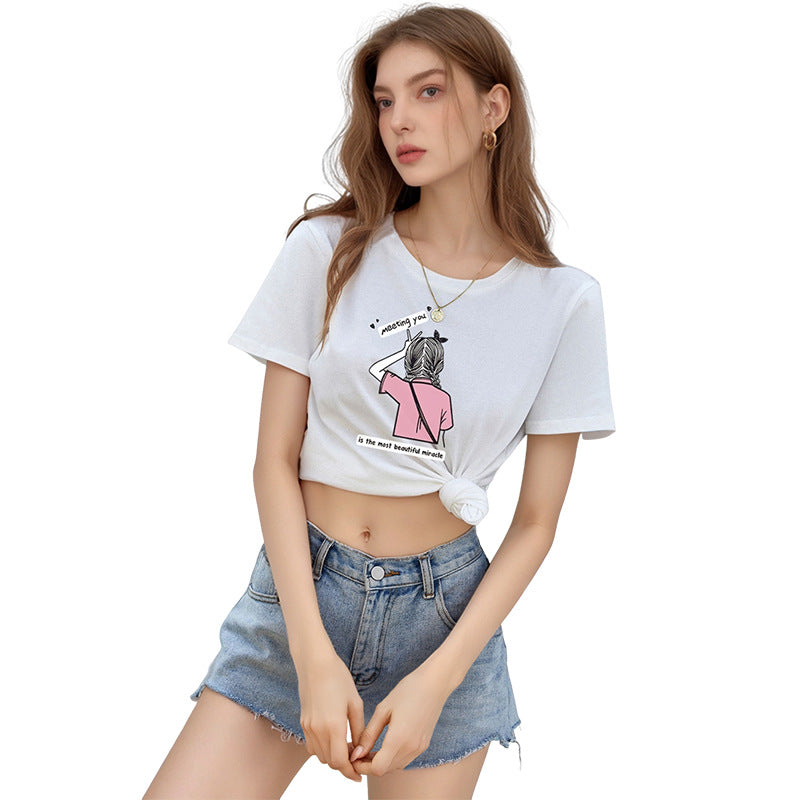 Loose Fit Cotton T-Shirt with Cartoon Print