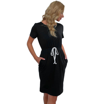 Solid Bodycon Dress with Drawstring Waist and Pockets