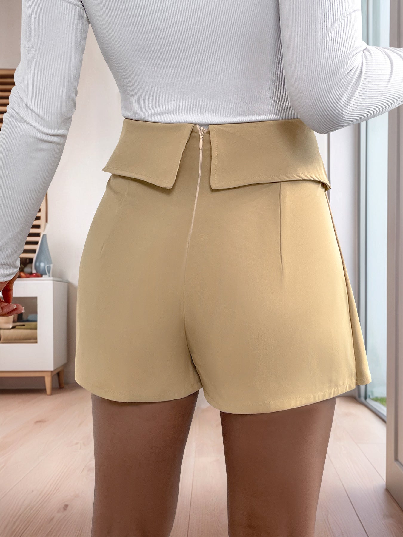 High-Waist Pleated Skort with Turn-Down Waist