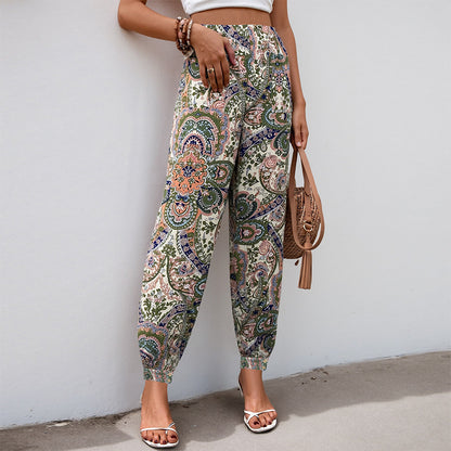 Paisley Print Loose Lantern Pants with Elastic Waist and Cuffs