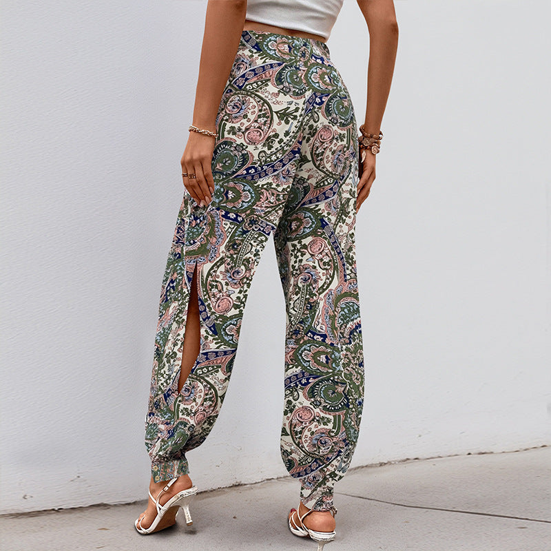 Paisley Print Loose Lantern Pants with Elastic Waist and Cuffs