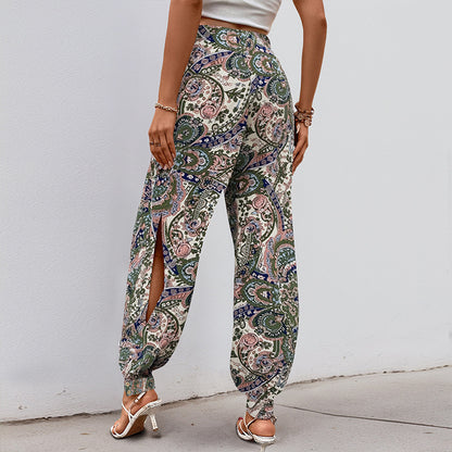 Paisley Print Loose Lantern Pants with Elastic Waist and Cuffs