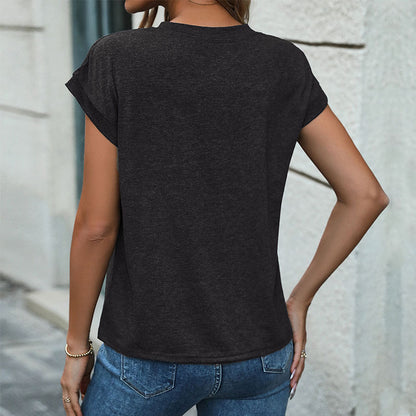 Solid Short Sleeve Top with Front Button Placket