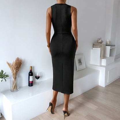 Bodycon Midi Dress with Floral Lace and Spliced Sides