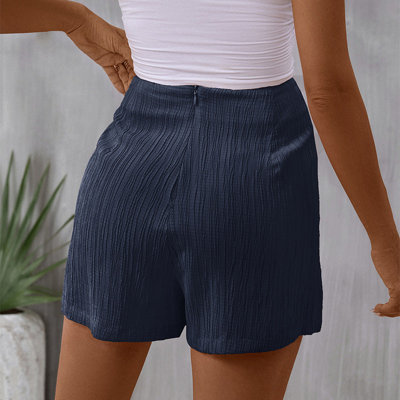 High-Waist Textured Wrap Shorts with Tie Detail