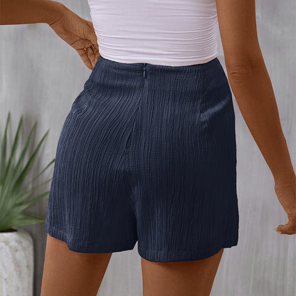 High-Waist Textured Wrap Shorts with Tie Detail