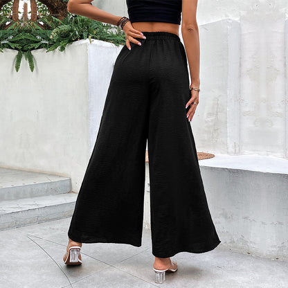 High-Waisted Wide-Leg Pants with Side Button Slits