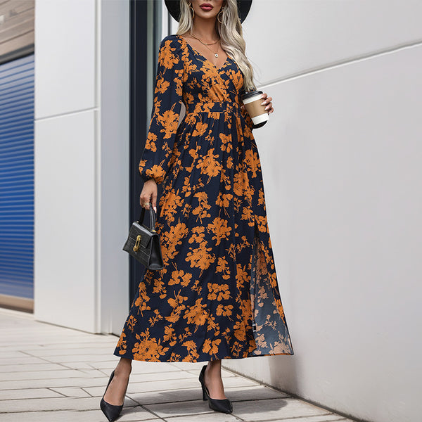 Floral Maxi Dress with V-Neck and Side Slit